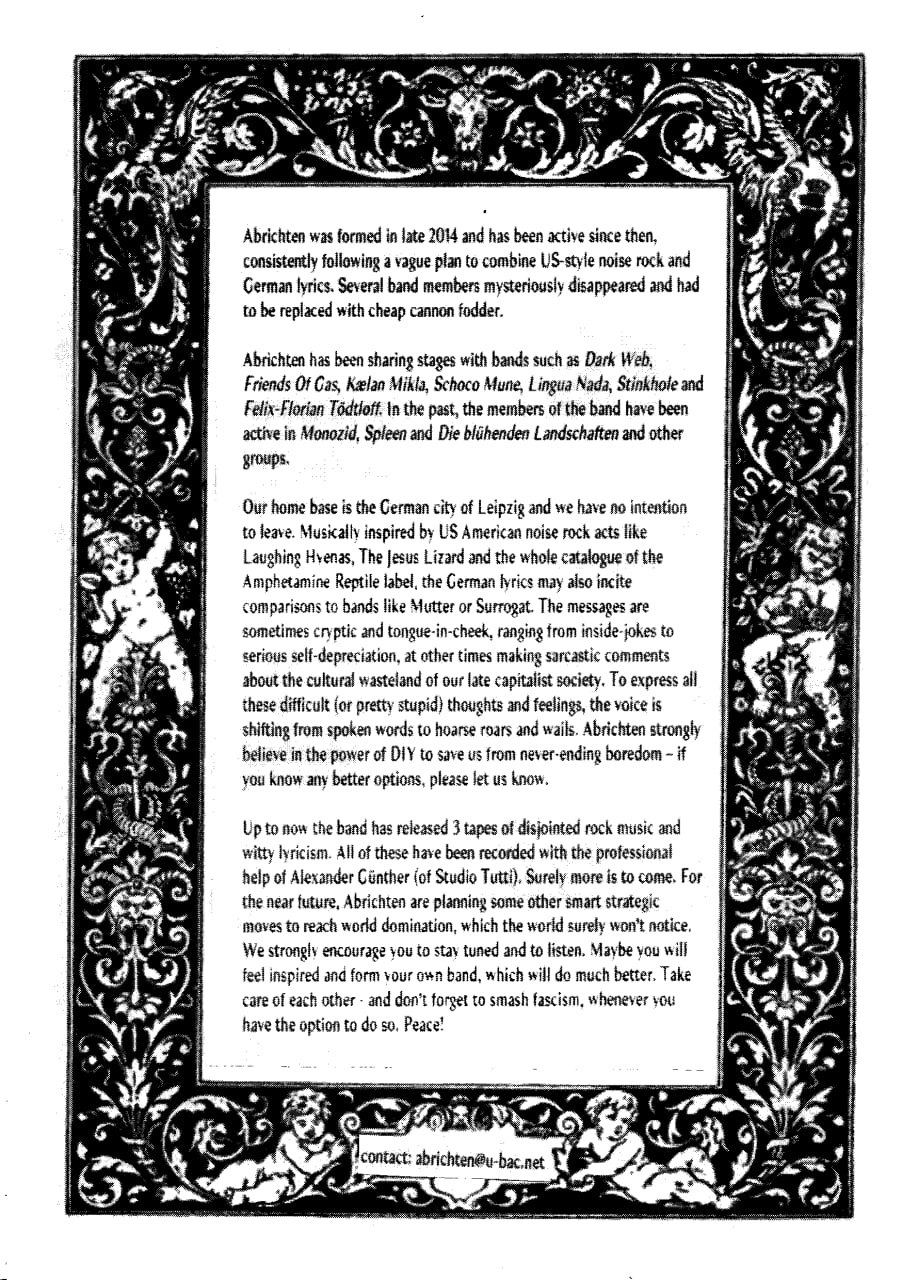 band description for the band Abrichten as taken from abrichten.neocities.org